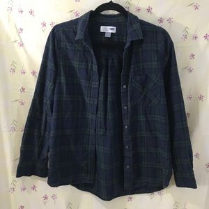 Navy Blue and Green Plaid Flannel Shirt